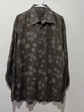 Canali Linen Polka Dot Shirt Size XXL